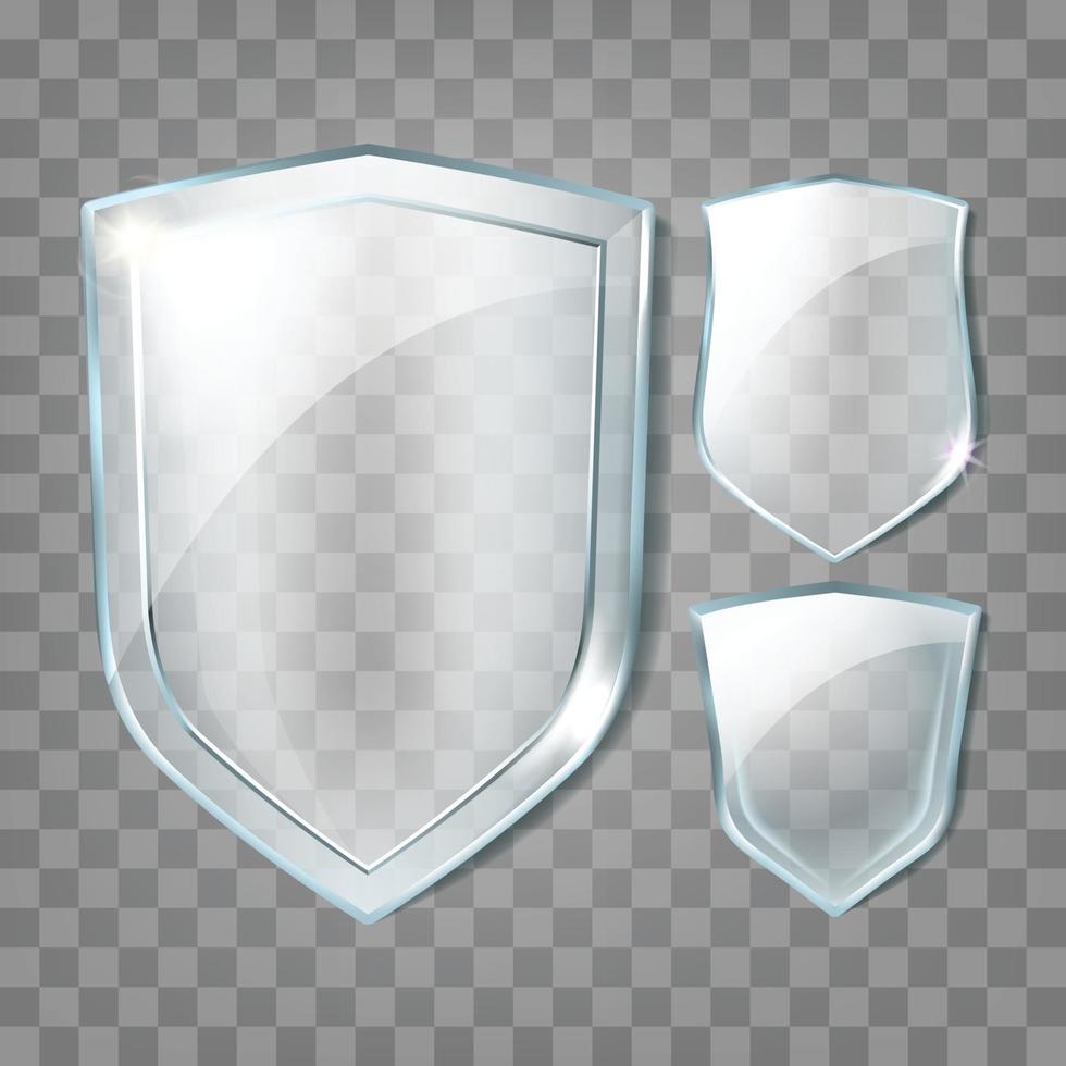 Glass Shields Transparency Blank Badges Set Vector