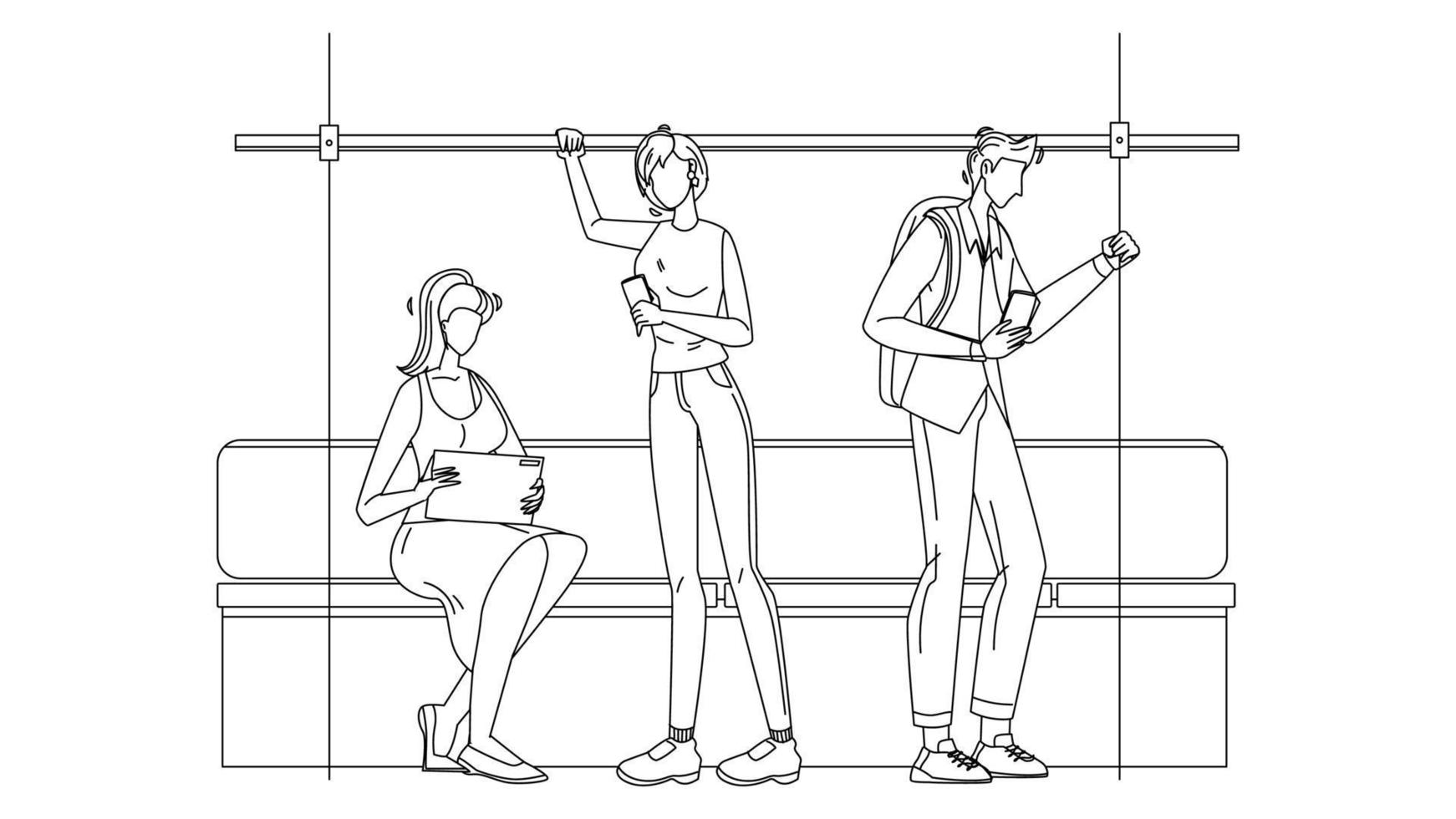 Passengers Enjoying Trip In Bus Or Metro Vector