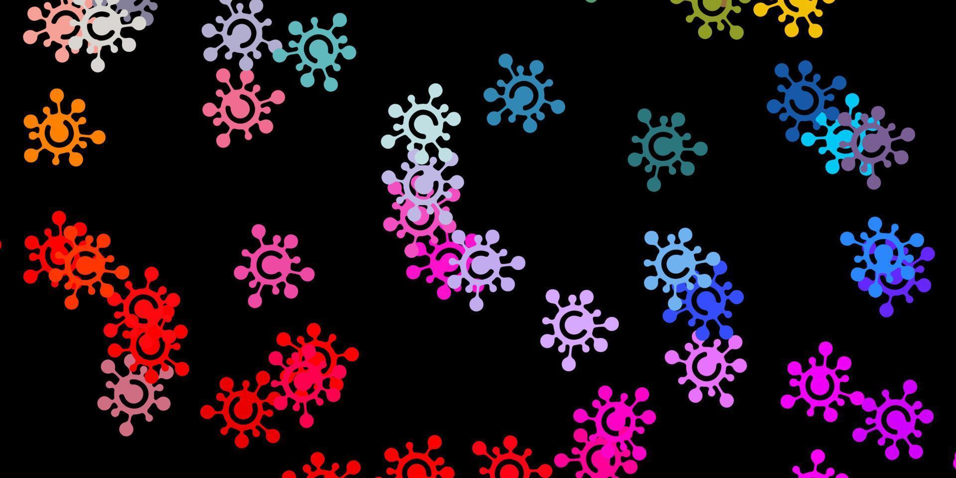 Dark multicolor vector backdrop with virus symbols.