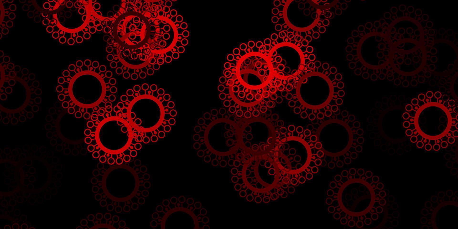 Telón de fondo de vector rojo oscuro con símbolos de virus.