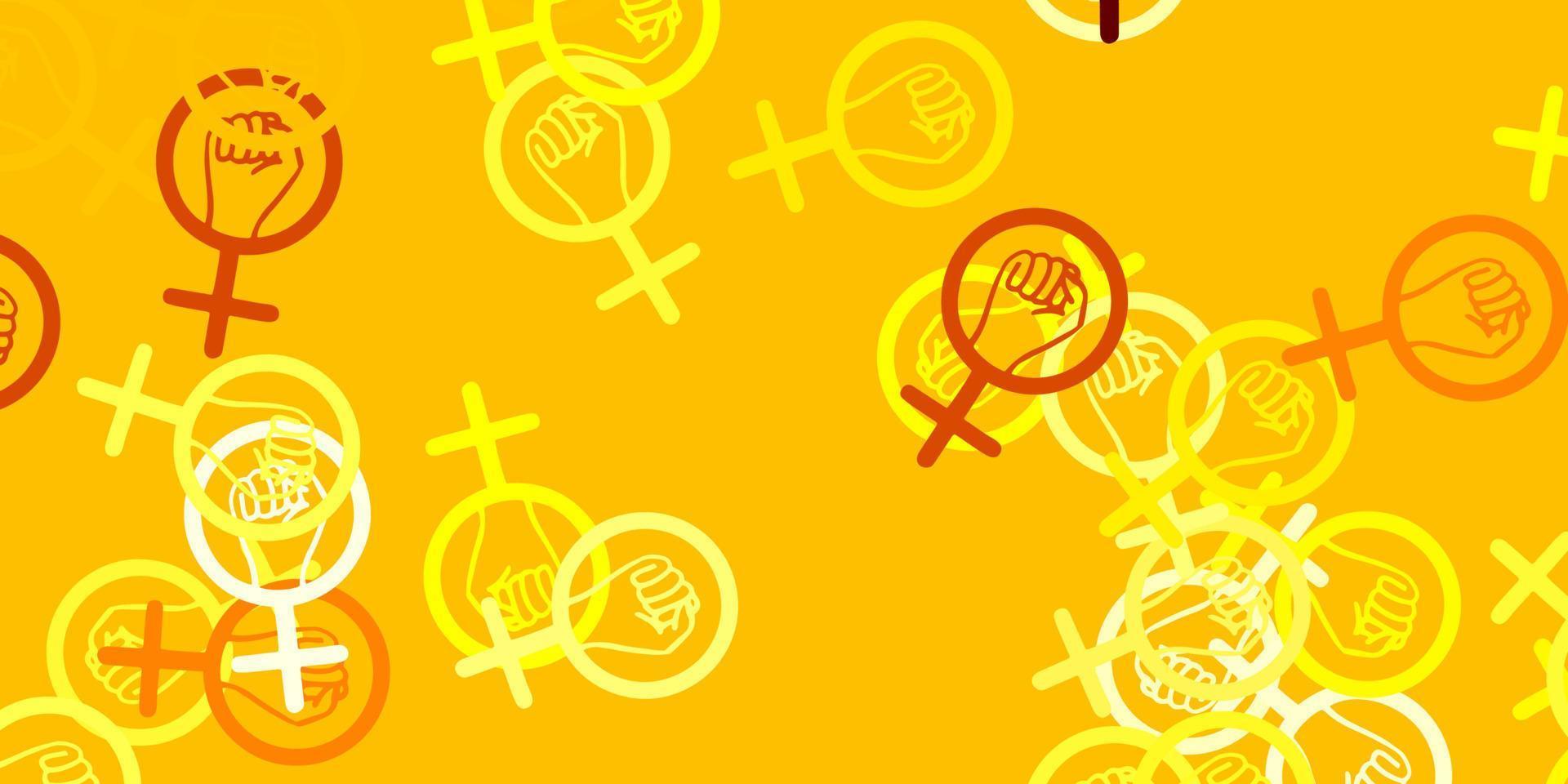 Light Yellow vector texture with women's rights symbols.