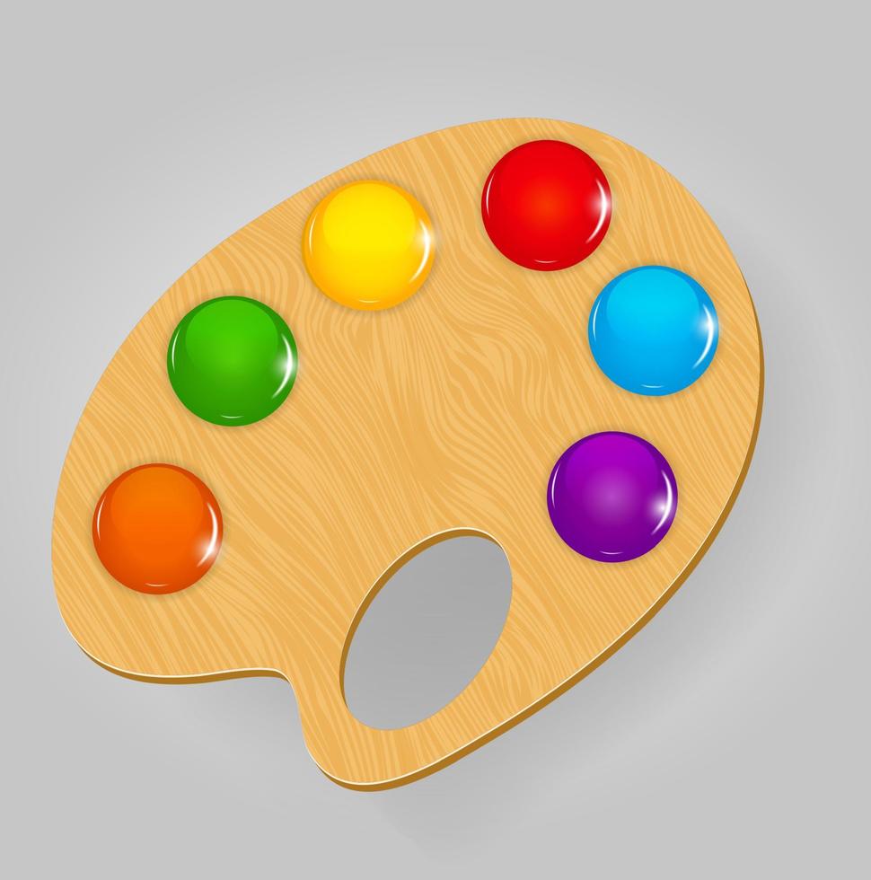 Wooden art palette with paints and brushe vector