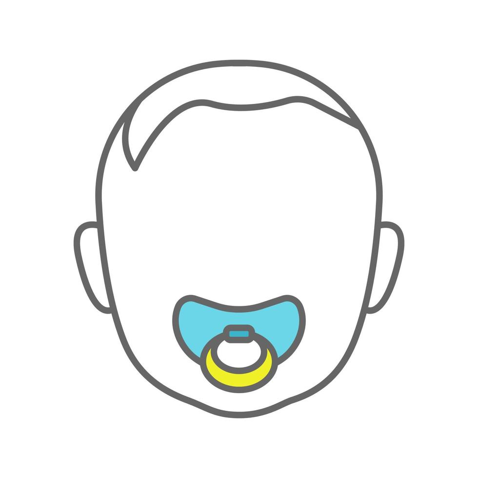 Baby face with pacifier color icon. Child with soother in mouth. Isolated vector illustration