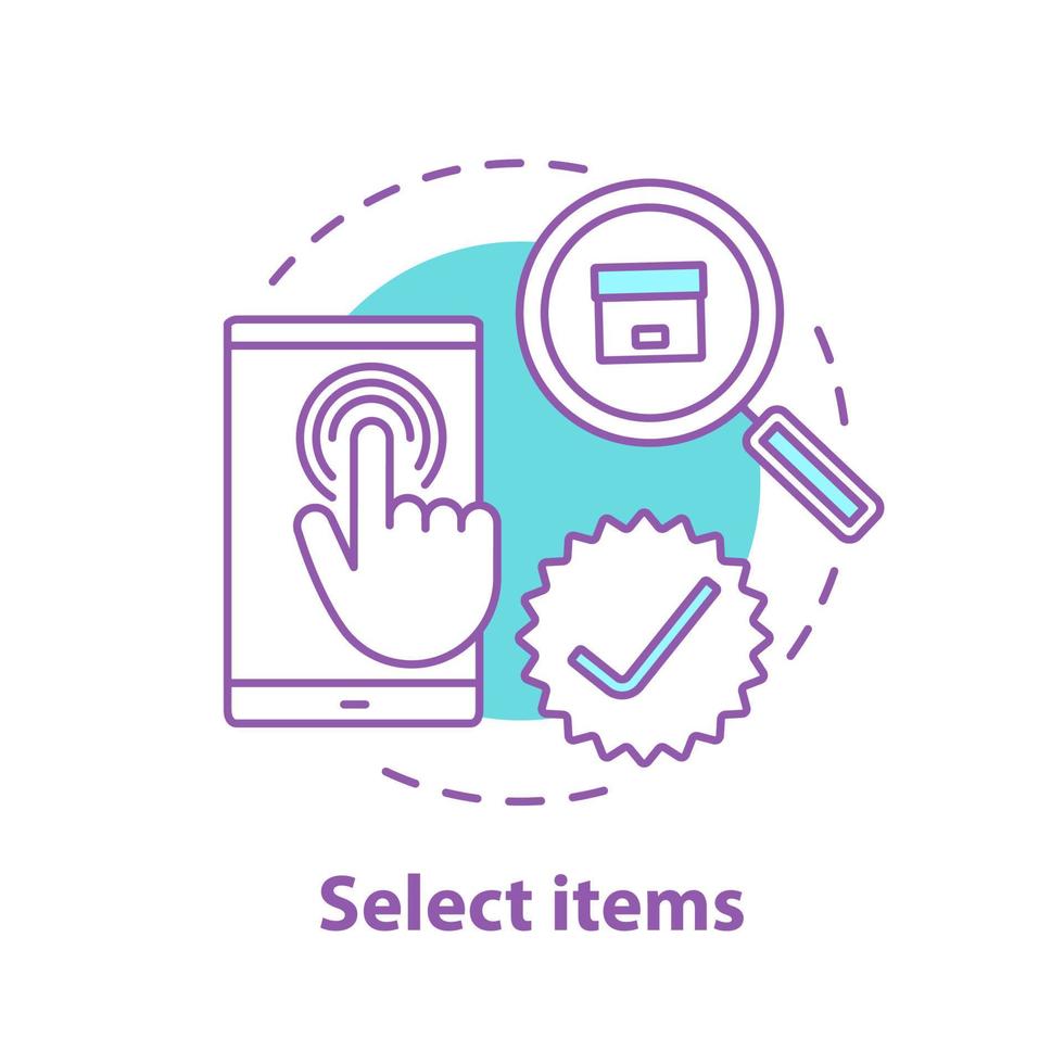 Select items concept icon. Choosing goods or services idea thin line illustration. Parcel tracking. Vector isolated outline drawing