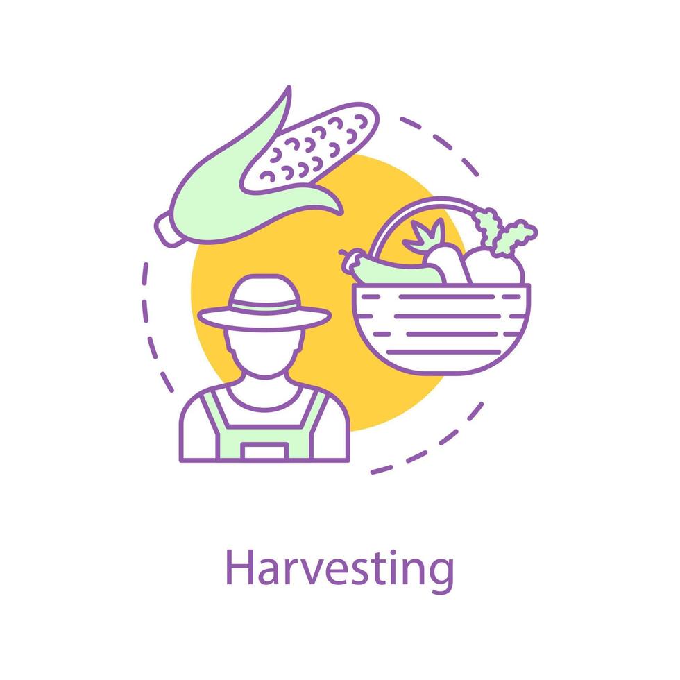 Harvesting concept icon. Eco products idea thin line illustration. Farming. Agriculture. Vector isolated outline drawing