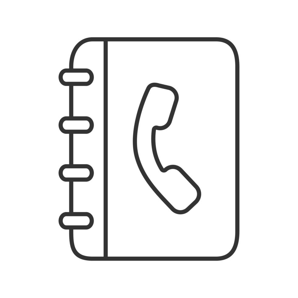 Telephone book linear icon. Phone contacts. Thin line illustration. Notepad with handset. Contour symbol. Vector isolated outline drawin
