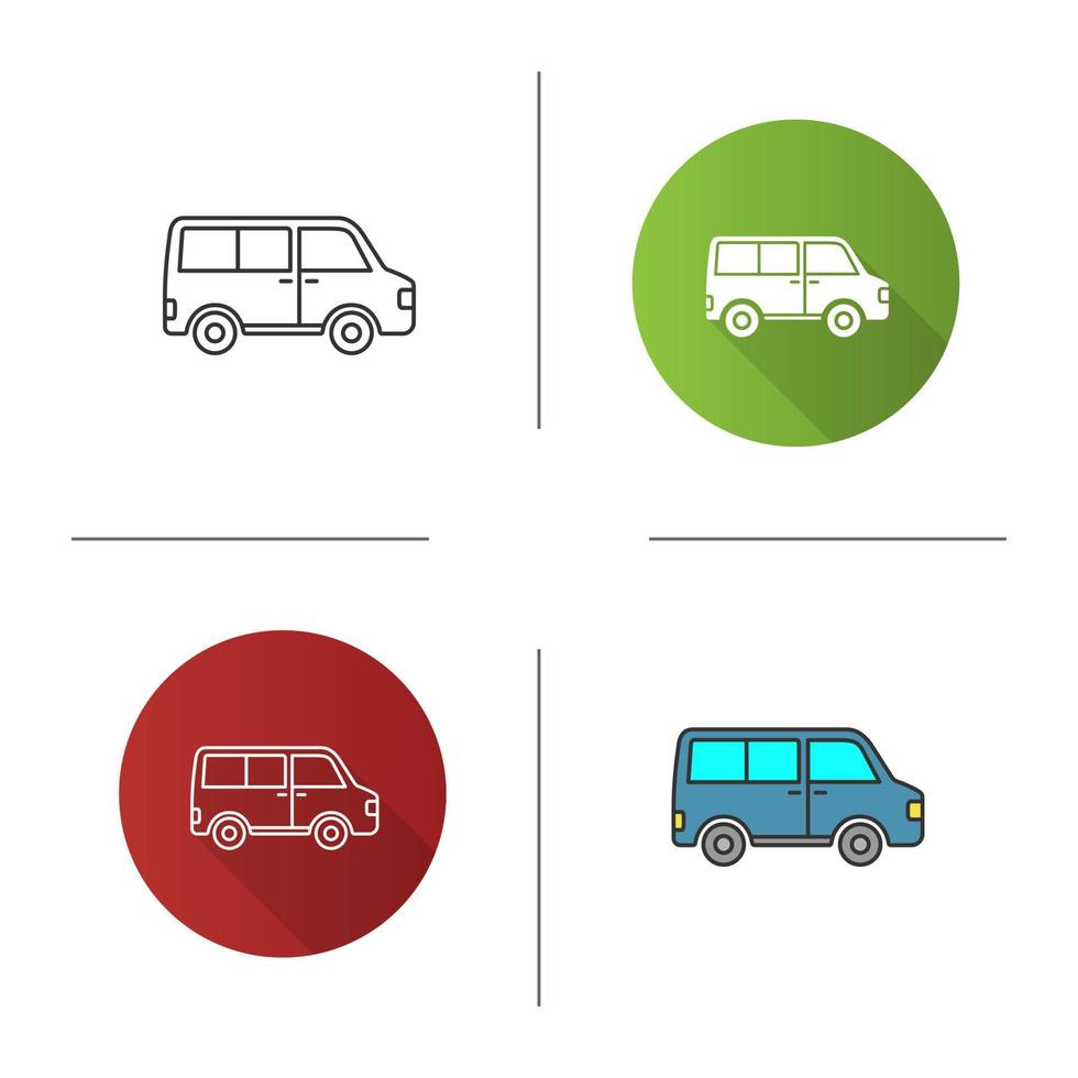 Minibus icon. Minivan. Family car. Flat design, linear and color styles. Isolated vector illustrations