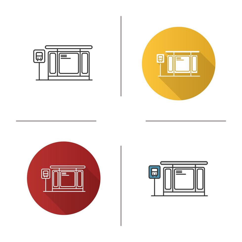 Bus station icon. Flat design, linear and color styles. Isolated vector illustrations