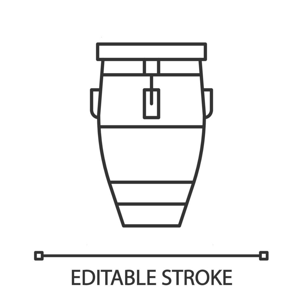 Mexican drum linear icon. Conga. Tumbadora. Large tubular bass drum. Thin line illustration. Contour symbol. Vector isolated outline drawing. Editable stroke