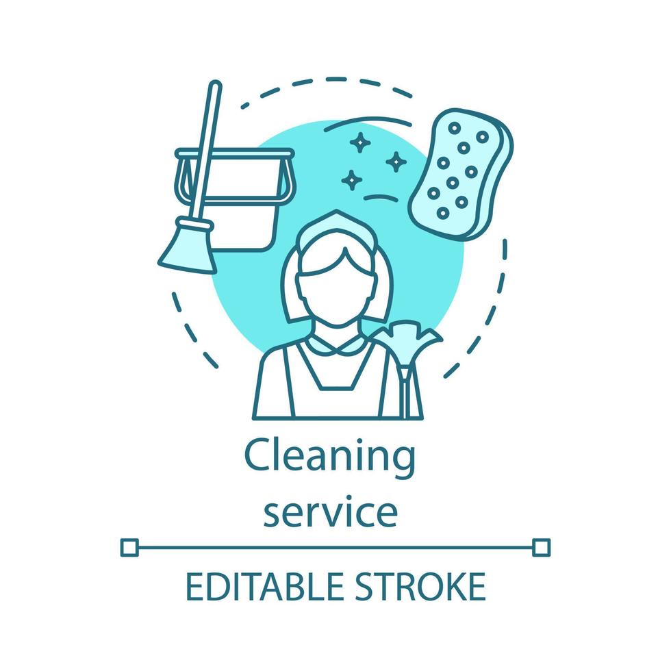 Cleaning service concept icon. House service idea thin line illustration. Apartment cleanup. Sweeping, mopping. Maid service. Housekeeping. Janitor. Vector isolated outline drawing. Editable stroke