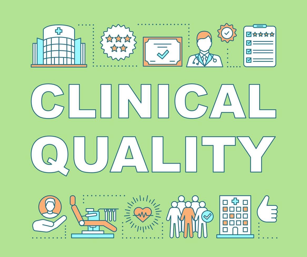 Clinical quality word concepts banner. Medical center. Full spectrum health care benefits. Presentation, website. Isolated lettering typography idea with linear icons. Vector outline illustration