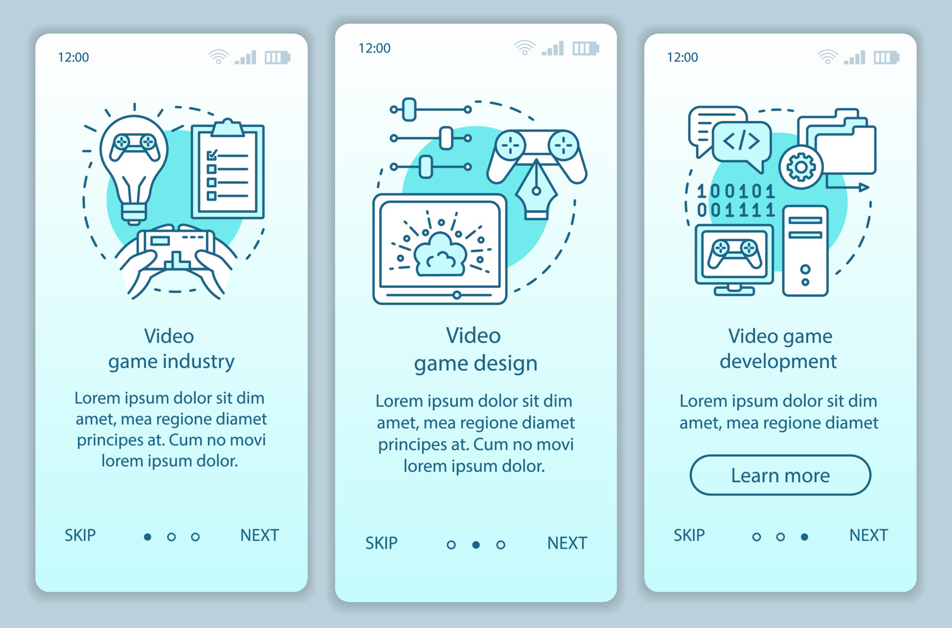 Video game industry onboarding mobile app page screen vector template ...