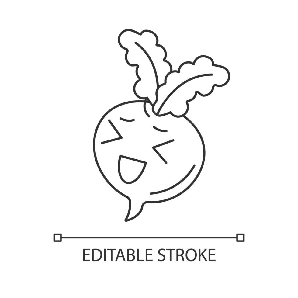 Beetroot cute kawaii linear character. Happy vegetable. Laughing healthy vegetarian food. Thin line icon. Vector isolated outline illustration. Editable stroke