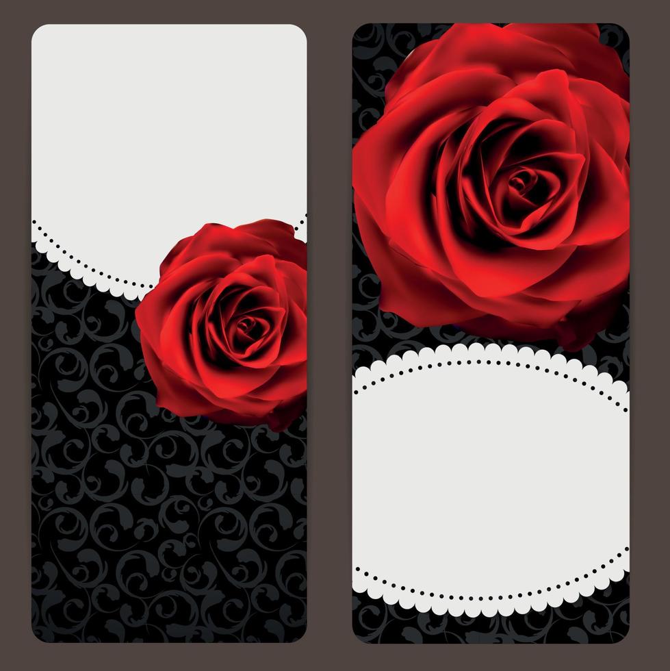 Beautiful Floral Cards with  Realistic Rose Flowers Vector Illustration