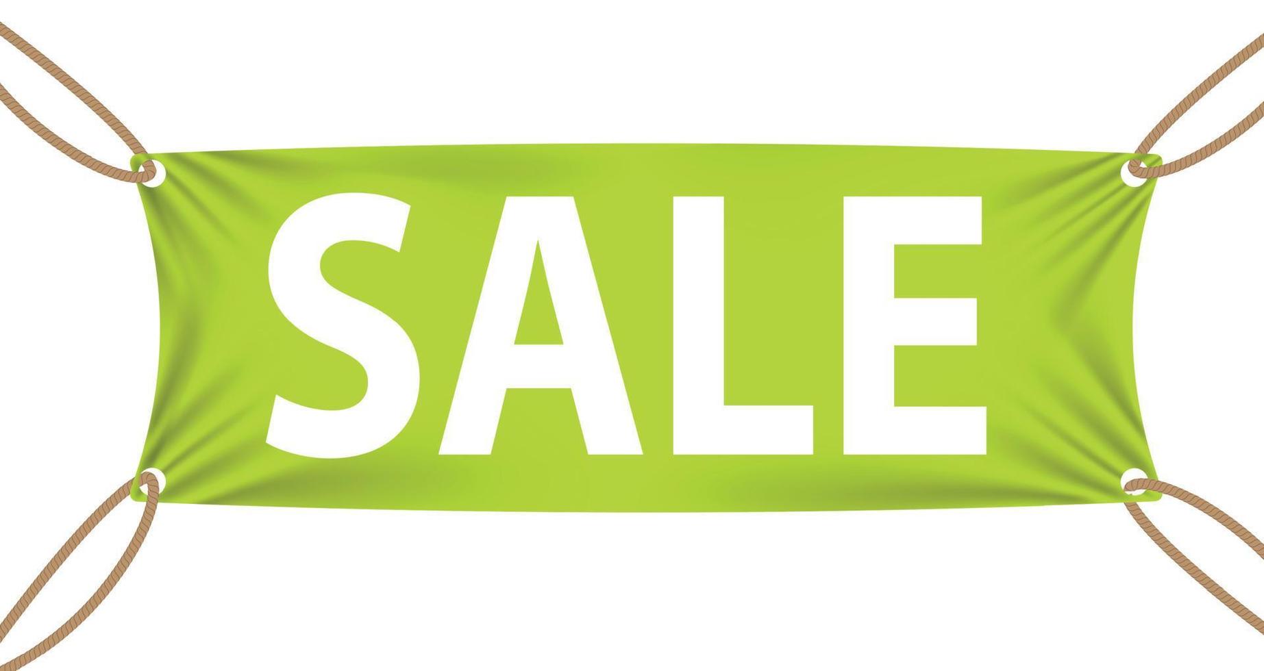 Textile banners with Sale Text Suspended by Ropes by all Four Corners. Vector Illustration