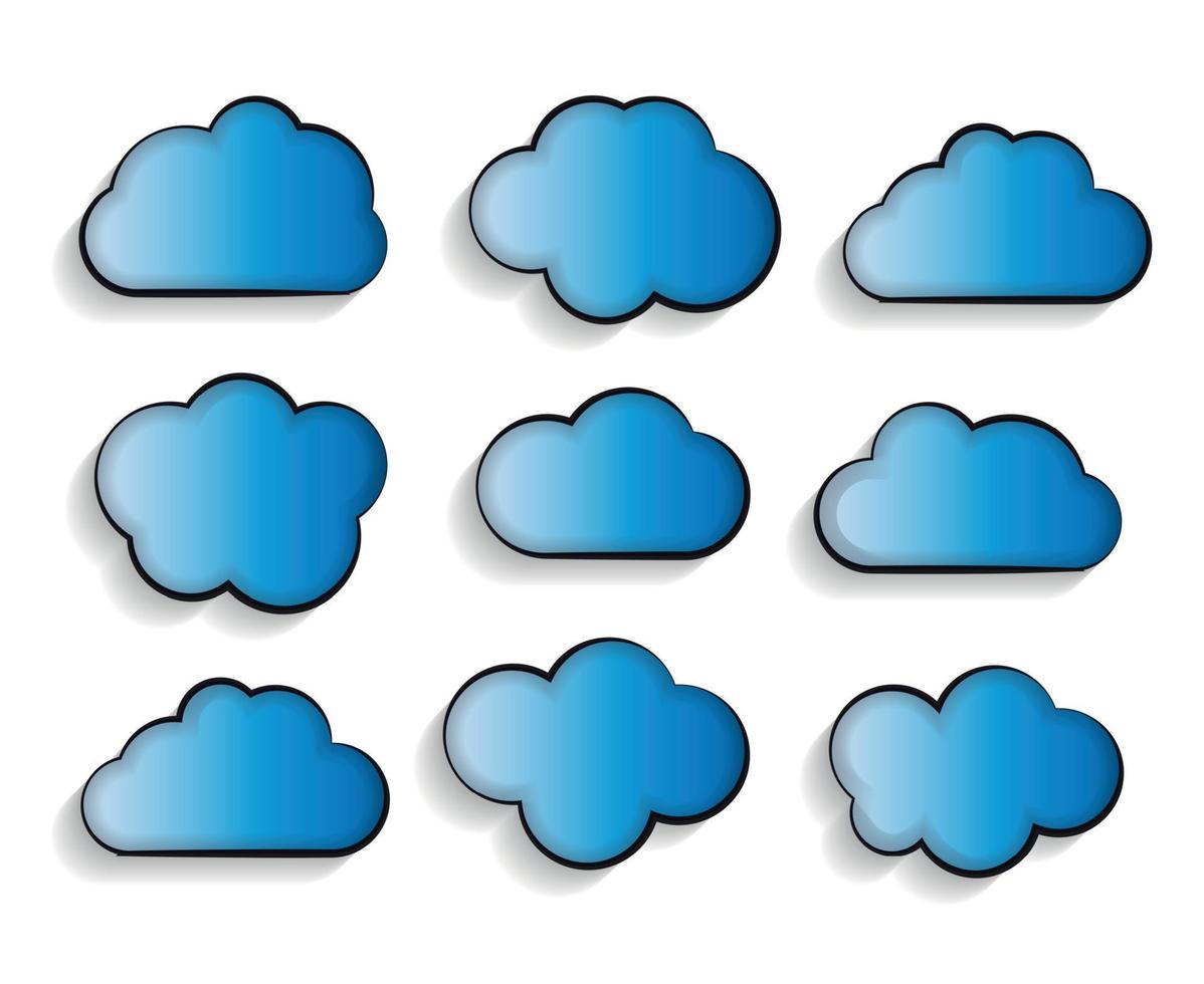 Set of Flat Cloud Shaped Frames with Long Shadows Vector Illustration