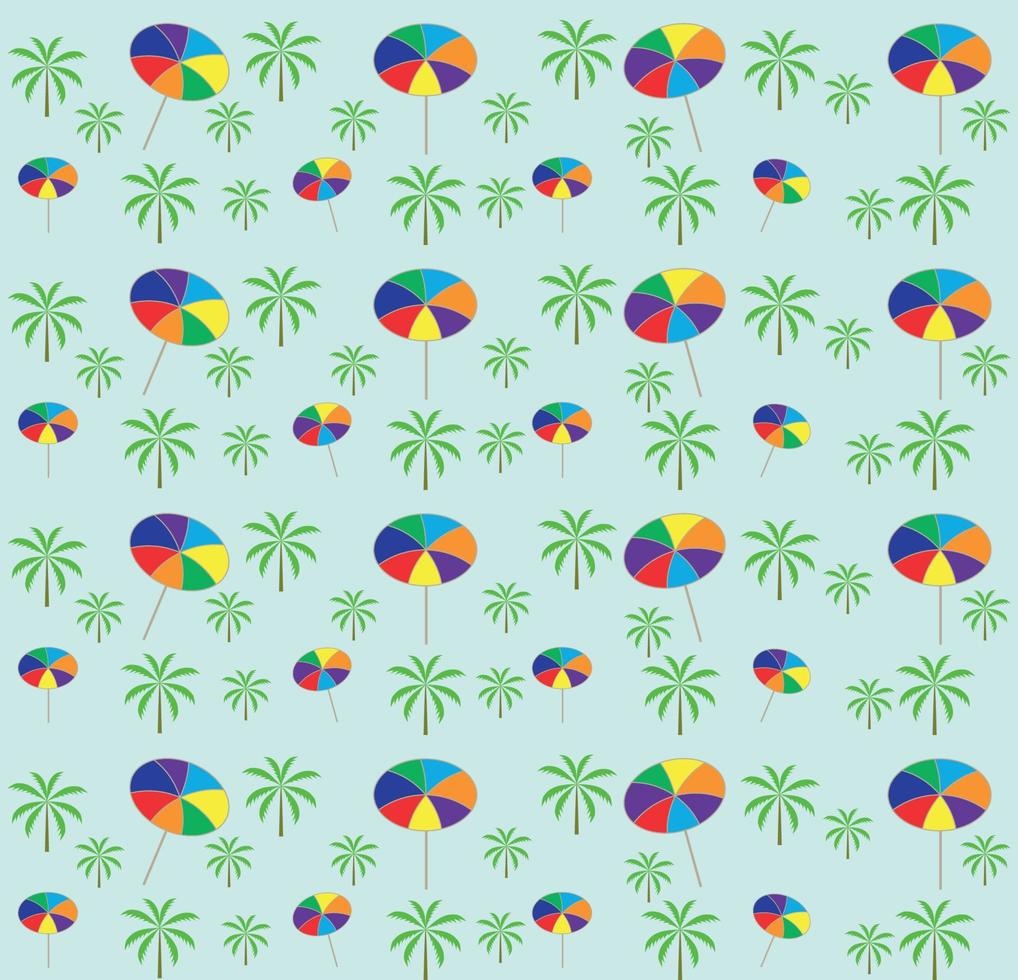 Palm trees, umbrellas seamless pattern. Vector illustration.