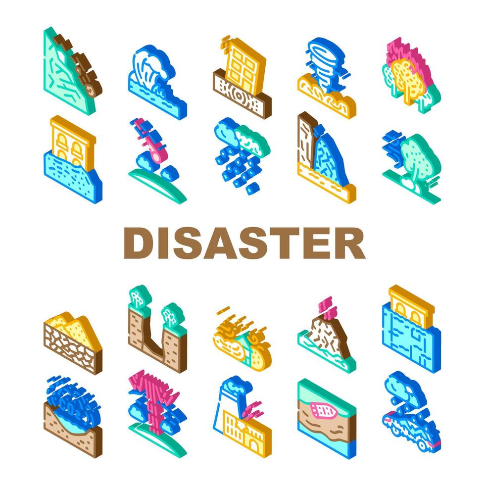 Disaster Destruction Collection Icons Set Vector