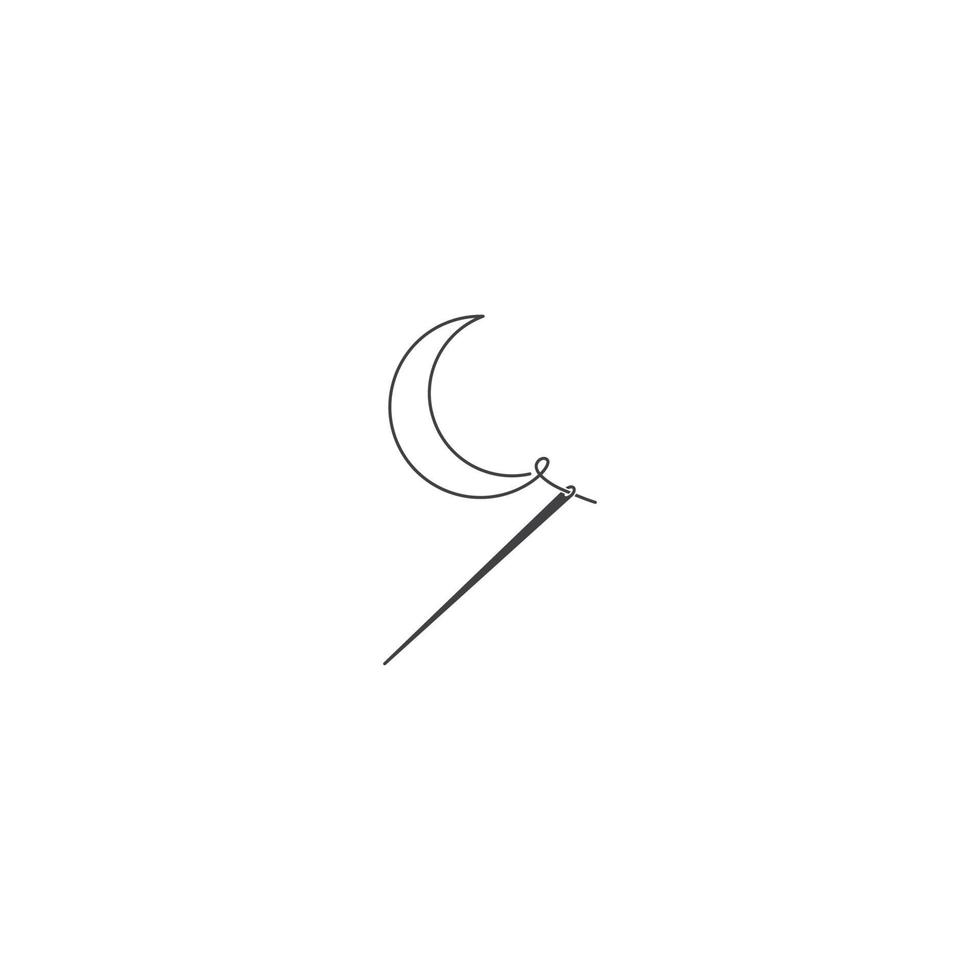 Elegant knitting dream, crescent moon and needle. Vector logo icon template