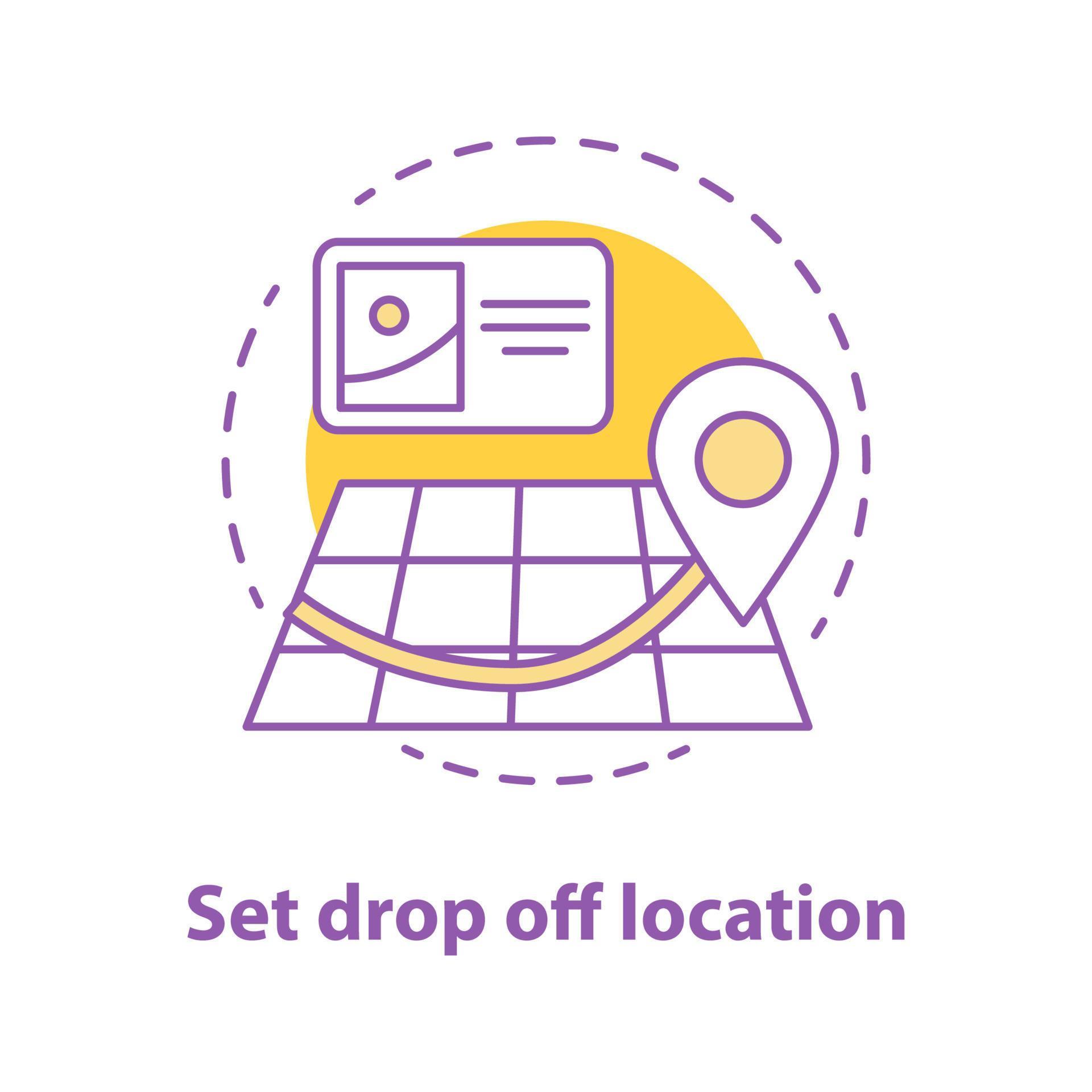 Setting drop off location concept icon. Choosing finish destination