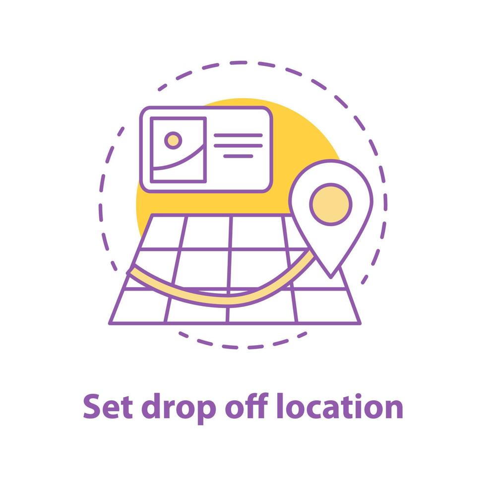Setting drop off location concept icon. Choosing finish destination point idea thin line illustration. Vector isolated outline drawing