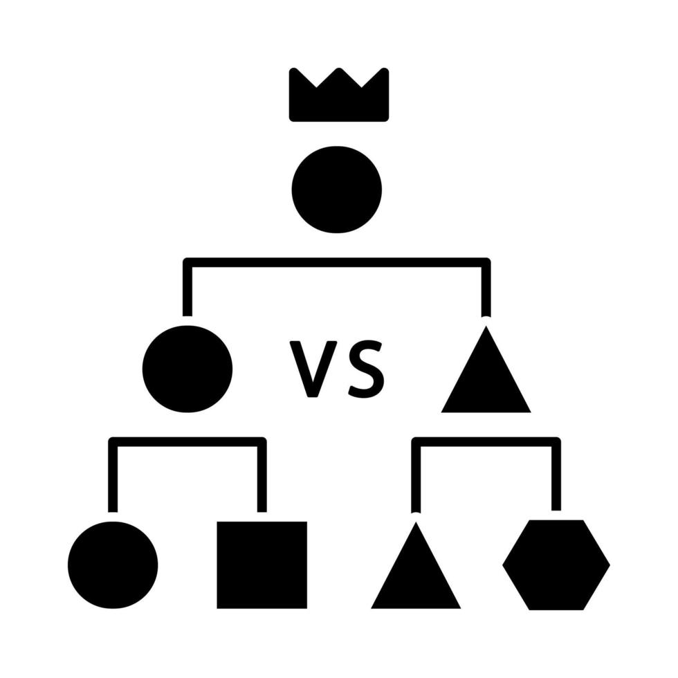 Double-elimination tournament glyph icon. Esports. Cyber championship. Competition. Game strategy scheme. Silhouette symbol. Negative space. Vector isolated illustration