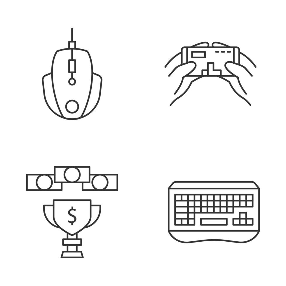 conjunto de iconos lineales de esports. dispositivos de juego juego móvil dinero del premio. símbolos de contorno de línea delgada. ilustraciones aisladas de contorno vectorial. trazo editable vector