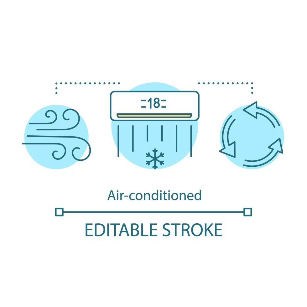 Air-conditioned concept icon. Cooling system. Ventilation. Air conditioner, cooler. Hotel amenity idea thin line illustration. Vector isolated outline drawing. Editable stroke