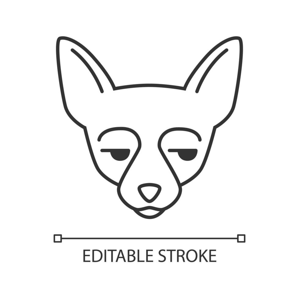 Chihuahua cute kawaii linear character. Thin line icon. Dog with unamused muzzle. Animal with eyes looking to side. Unhappy domestic doggie. Vector isolated outline illustration. Editable stroke
