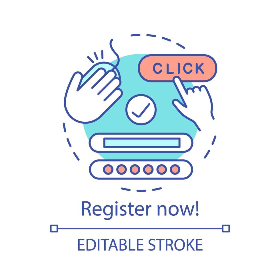 Register now concept icon. Login. Authorization. Sign up. One click registration idea thin line illustration. Vector isolated outline drawing. Editable stroke