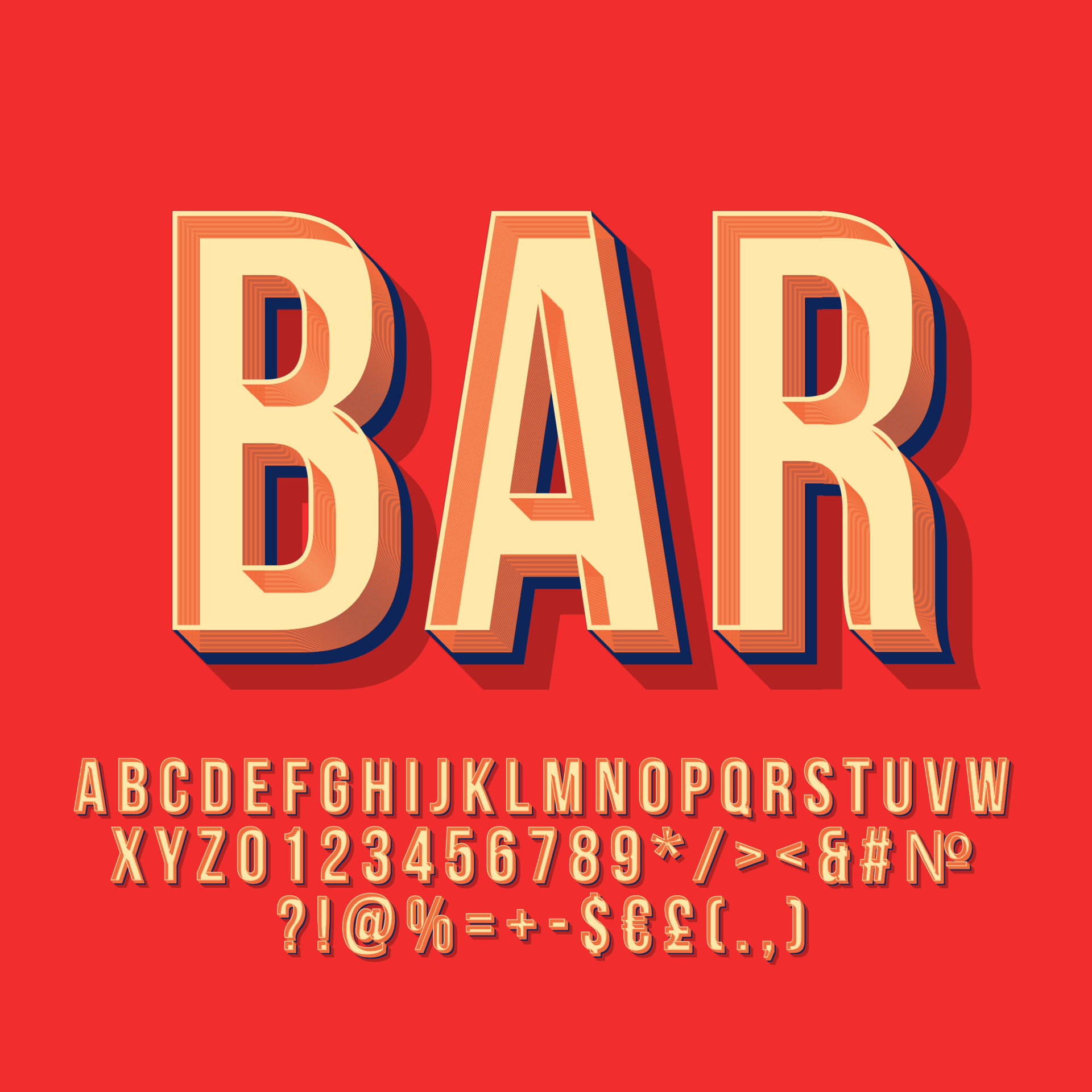 barra-de-letras-vectoriales-vintage-3d-fuente-negrita-retro-texto