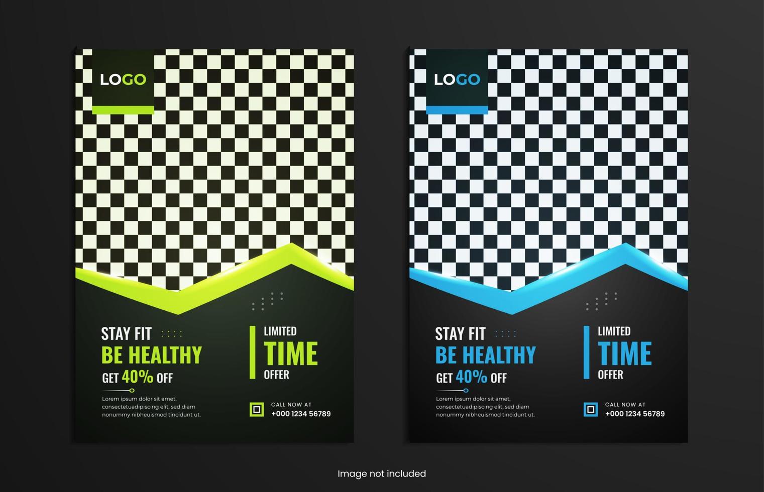 Sports fitness poster and flyer design with two colors vector