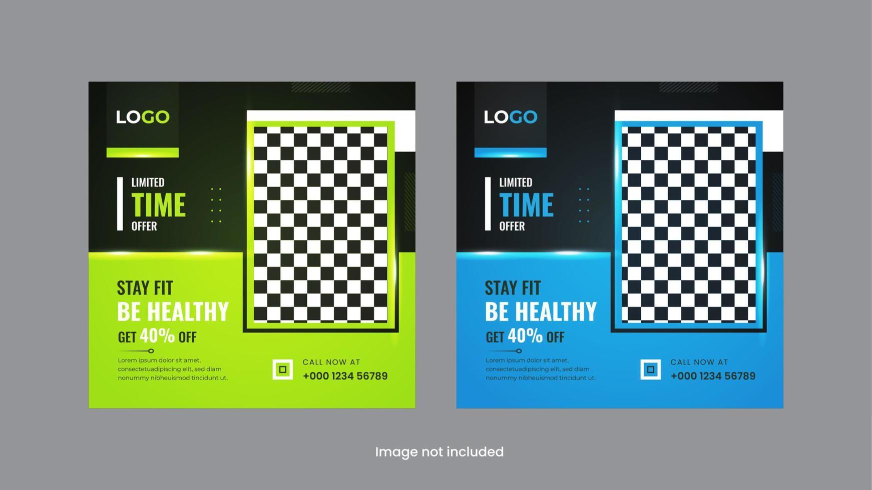Gym business social media post design with geometric shapes vector