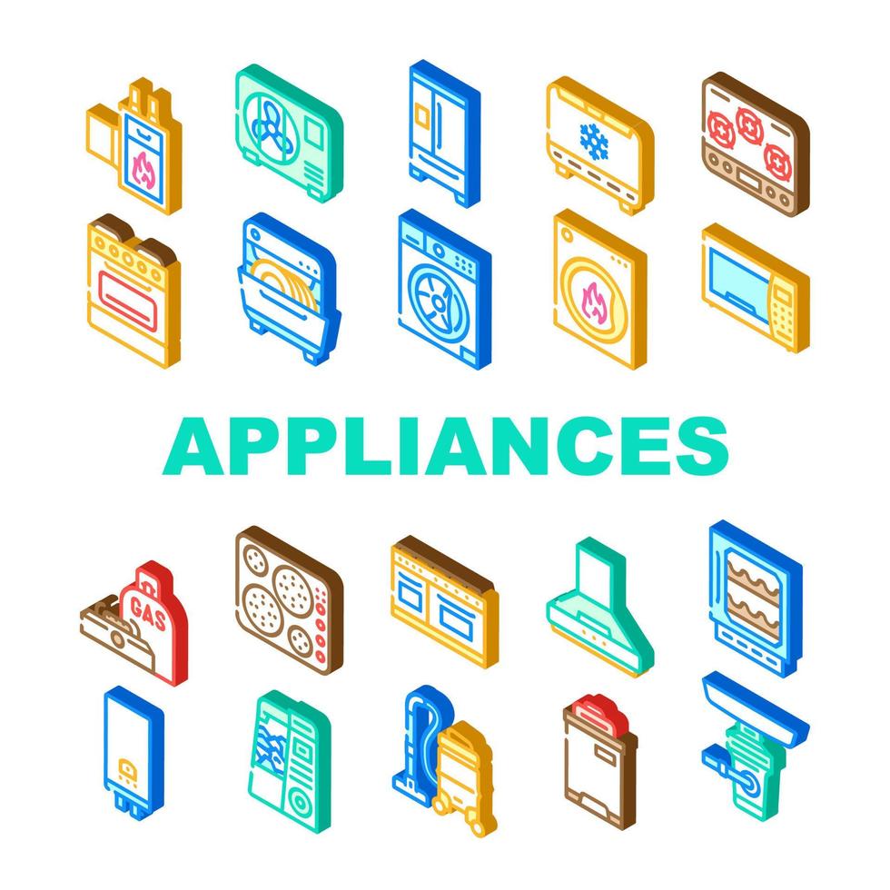 Appliances Domestic Technology Icons Set Vector