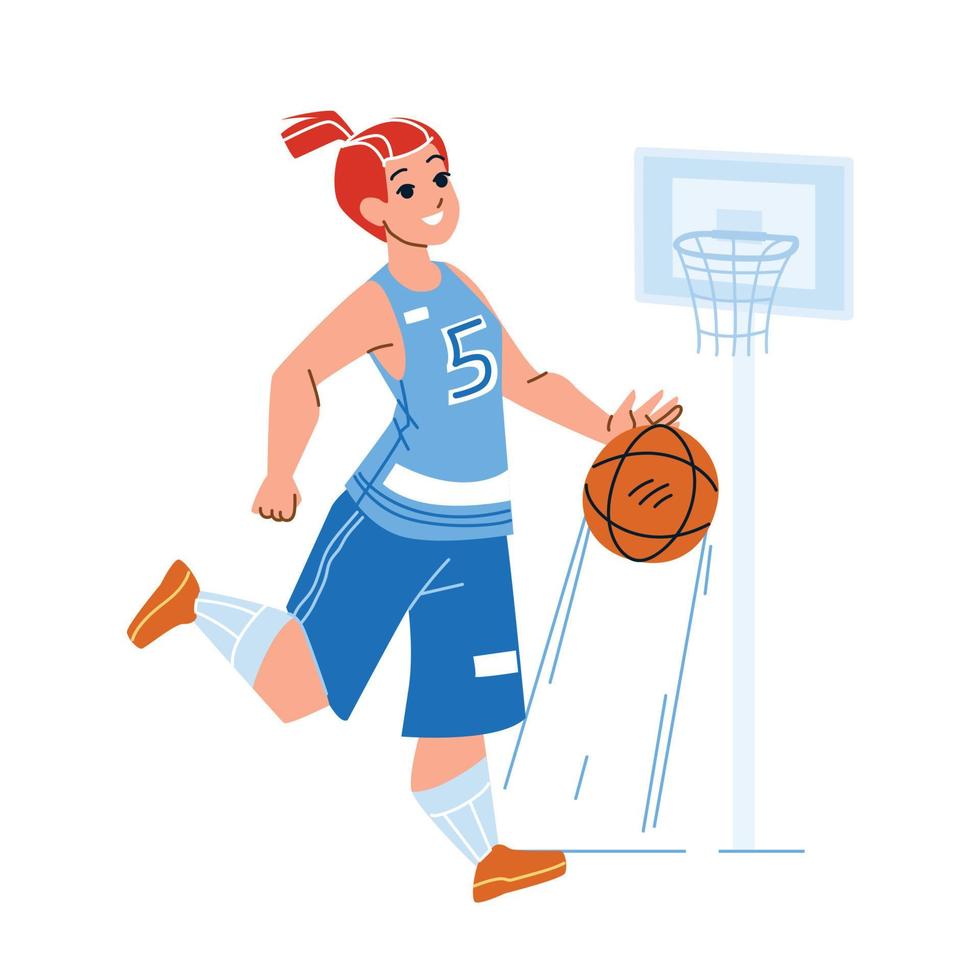 Basketball Player Playing Game With Ball Vector