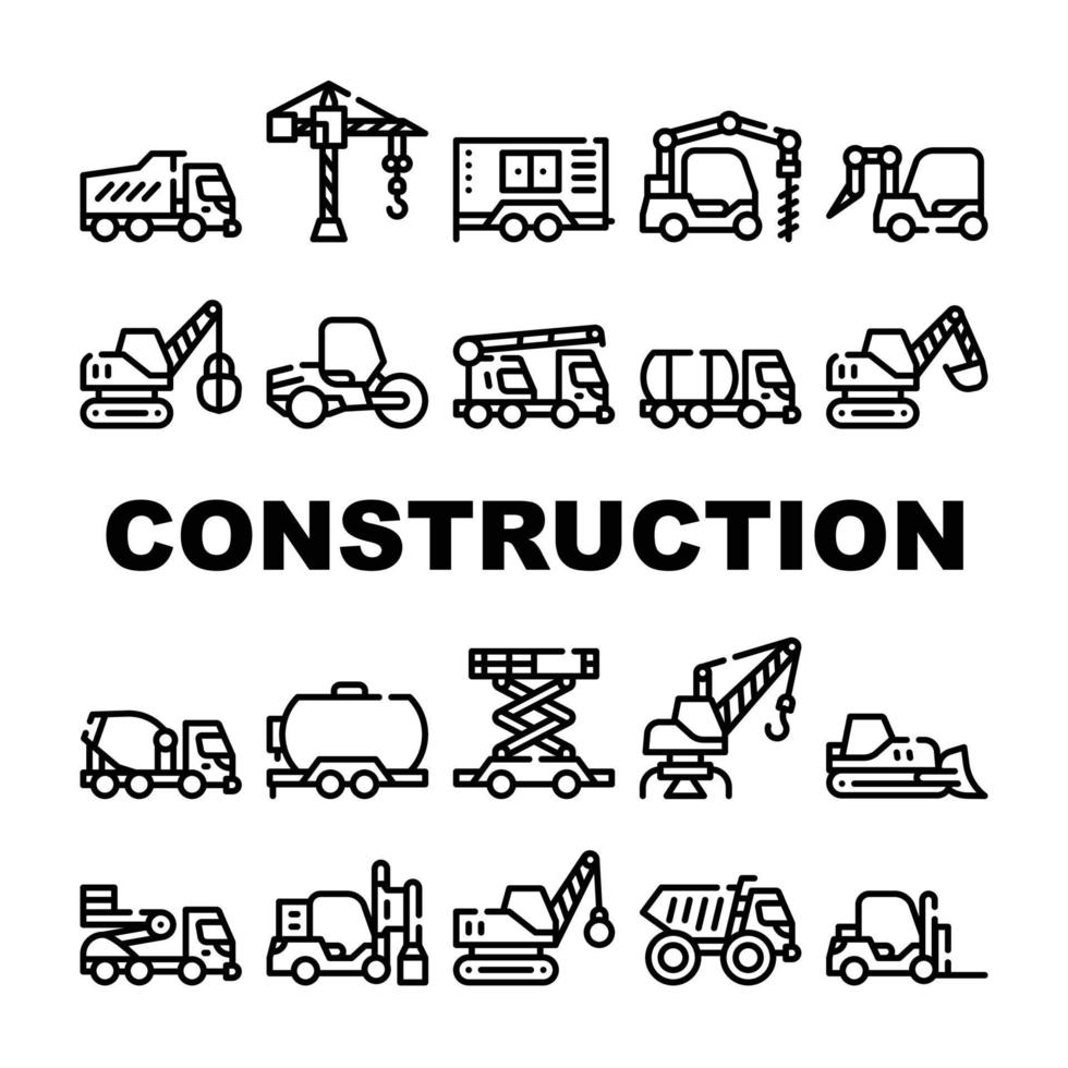 iconos de colección de vehículos de construcción conjunto ilustración aislada vector