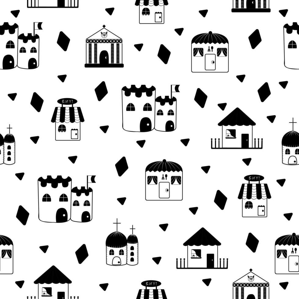 Institutions, monochrome seamless pattern vector