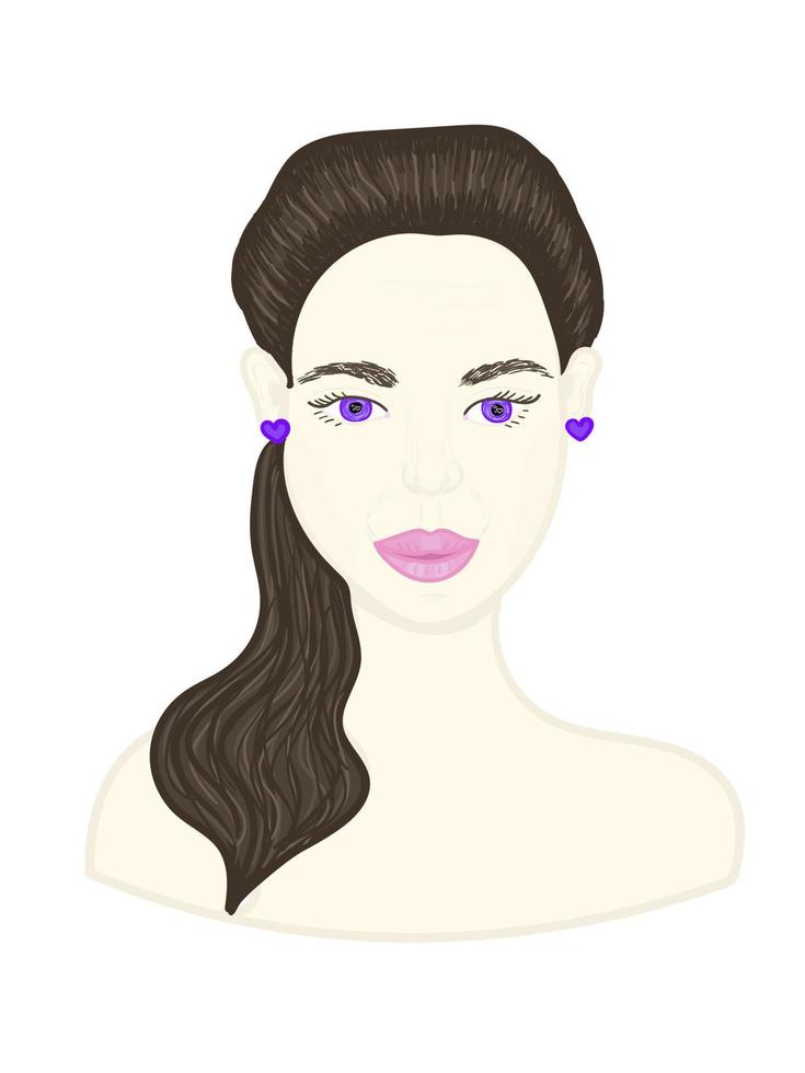 mujer morena con ojos violetas, ilustración vector