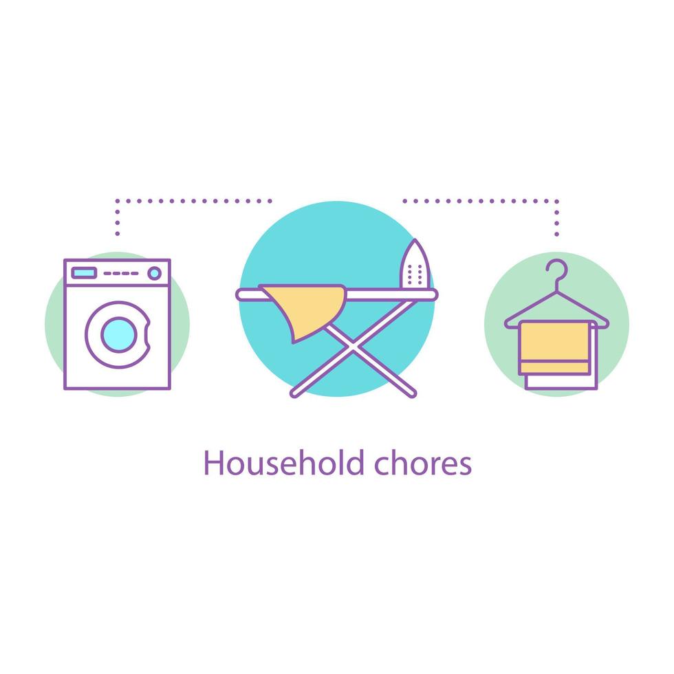 Household chores concept icon. Housework idea thin line illustration. Doing ironing and laundry. Vector isolated outline drawing