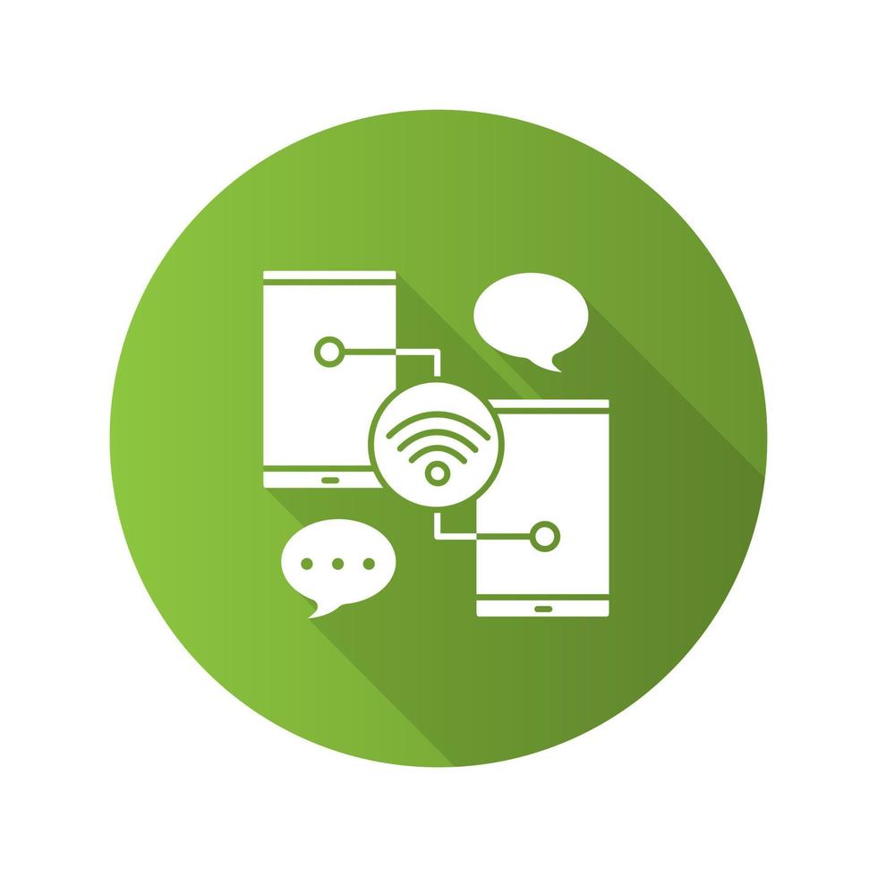 Chatting flat design long shadow glyph icon. Wifi signal. Sending message. Internet connection. Vector silhouette illustration