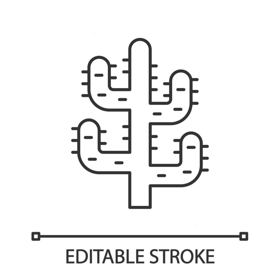 Saguaro cactus linear icon. Tree like cactus. Desert plant. Spiny succulent. Thin line illustration. Contour symbol. Vector isolated outline drawing. Editable stroke