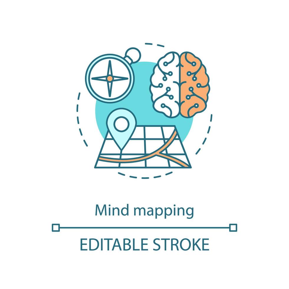 icono del concepto de mapeo mental. pensamiento crítico. razonamiento logico. Habilidad analítica. análisis objetivo. ilustración de línea delgada de idea de análisis de datos. dibujo de contorno aislado vectorial. trazo editable vector