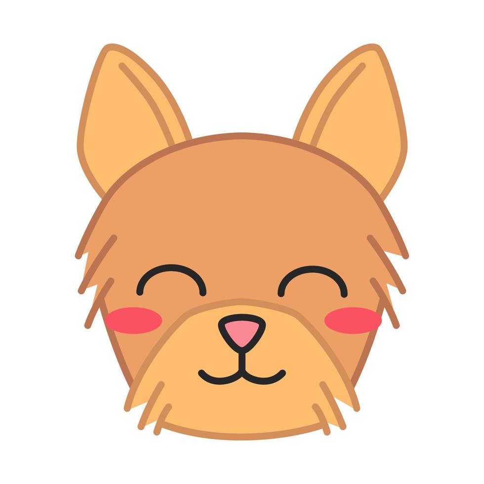 Yorkshire Terrier cute kawaii vector character. Dog with smiling muzzle. Animal with smiling eyes. Flushed domestic doggie. Funny emoji, sticker, emoticon. Isolated cartoon color illustration