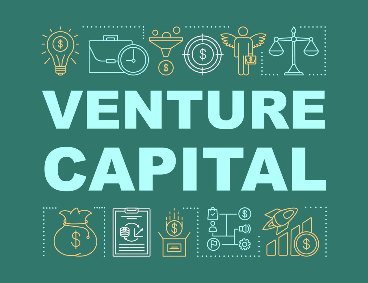 Venture capital word concepts banner. Risk startup investment. Business funding, budgeting. Presentation, website. Isolated lettering typography idea with linear icons. Vector outline illustration