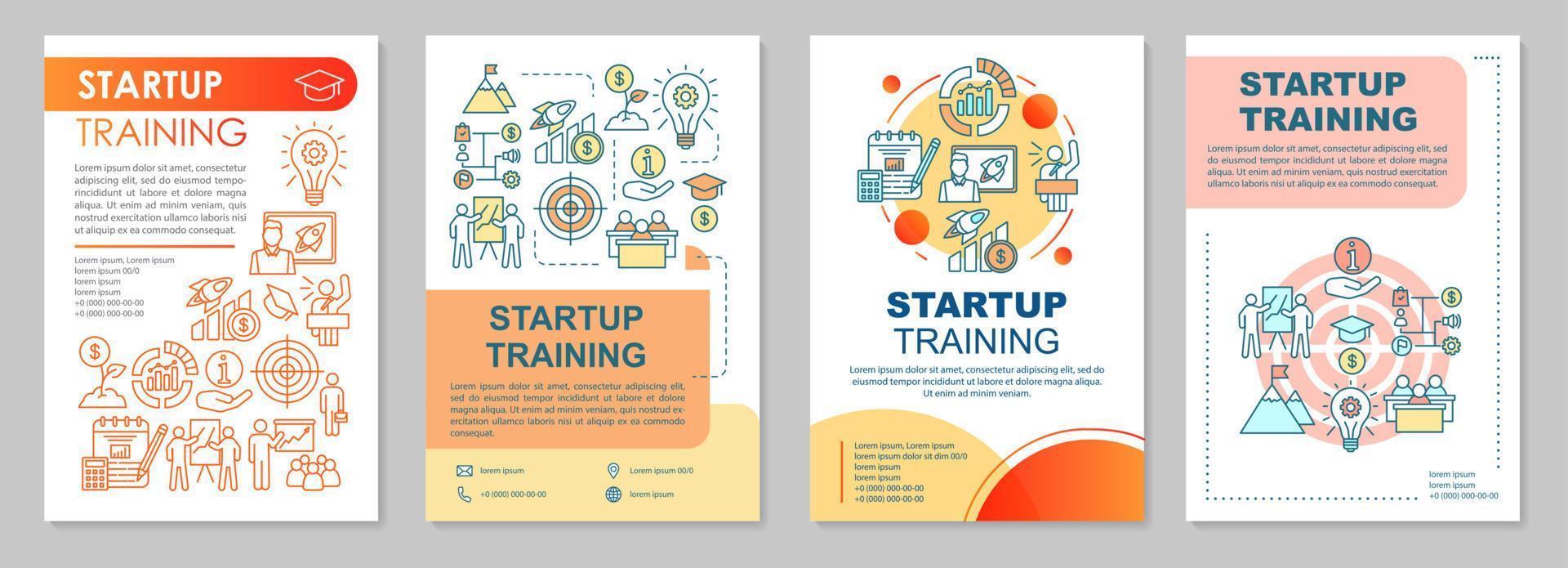 Startup training brochure template layout. Business seminar. Flyer, booklet, leaflet print design with linear illustrations. Vector page layouts for magazines, annual reports, advertising posters