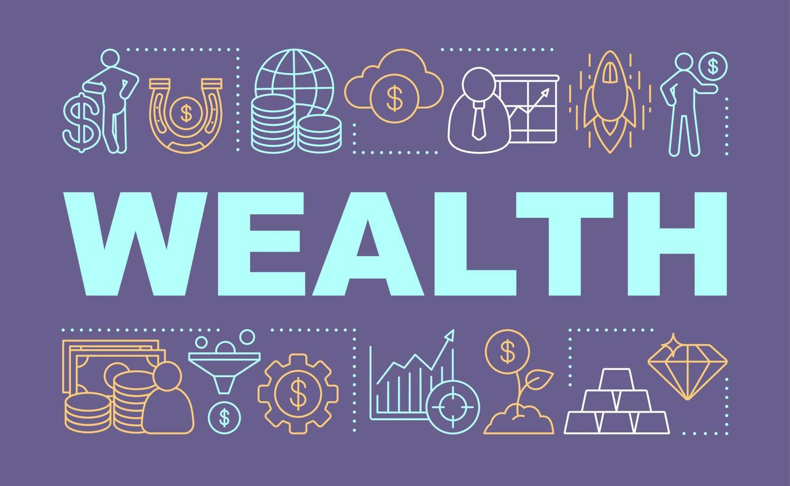 Wealth word concepts banner. Making money. Profit growth. Business development. Isolated lettering typography idea with linear icons. Payroll giving. Banking. Vector outline illustration