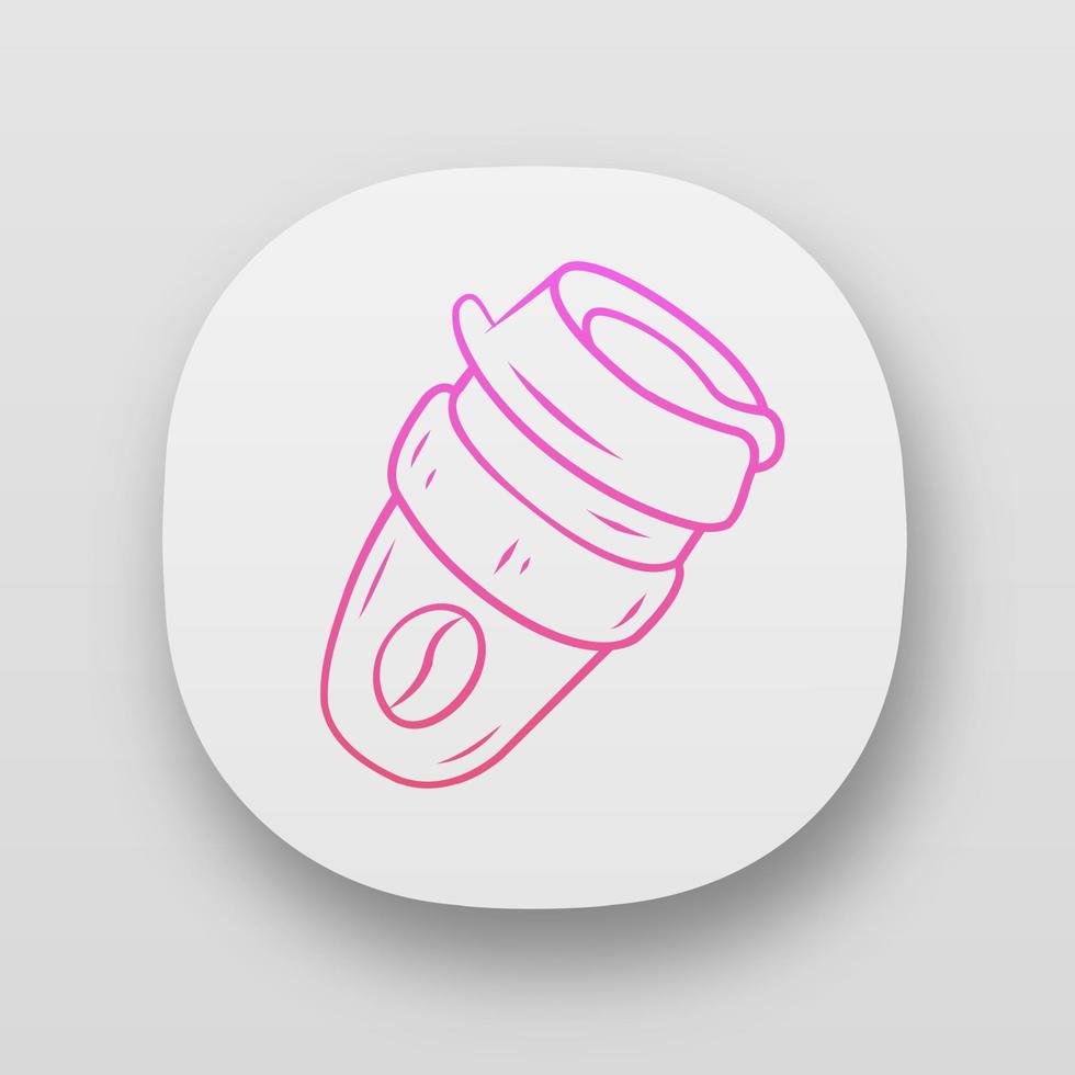 Reusable coffee cup app icon. Eco friendly, recycle, disposable package. Take and go drink. Eco paper cup for hot coffee. UI UX user interface. Web or mobile applications. Vector isolated illustration