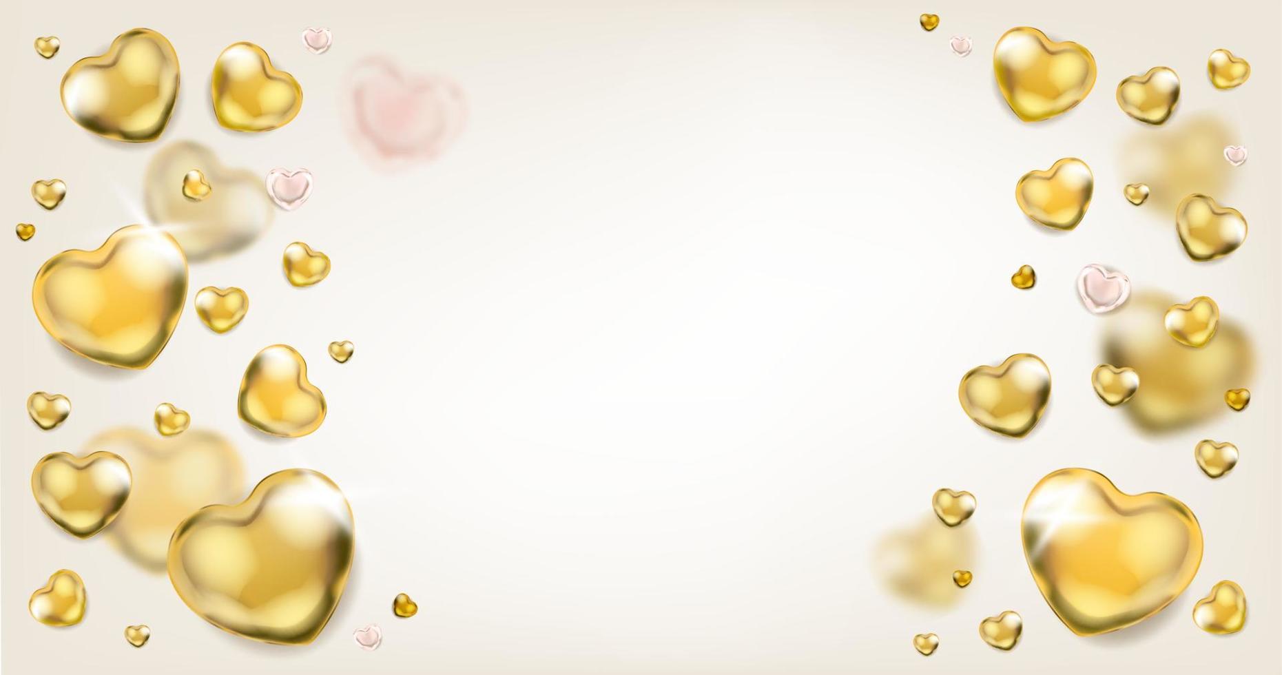 Elegance ligh background with shiny golden hearts vector