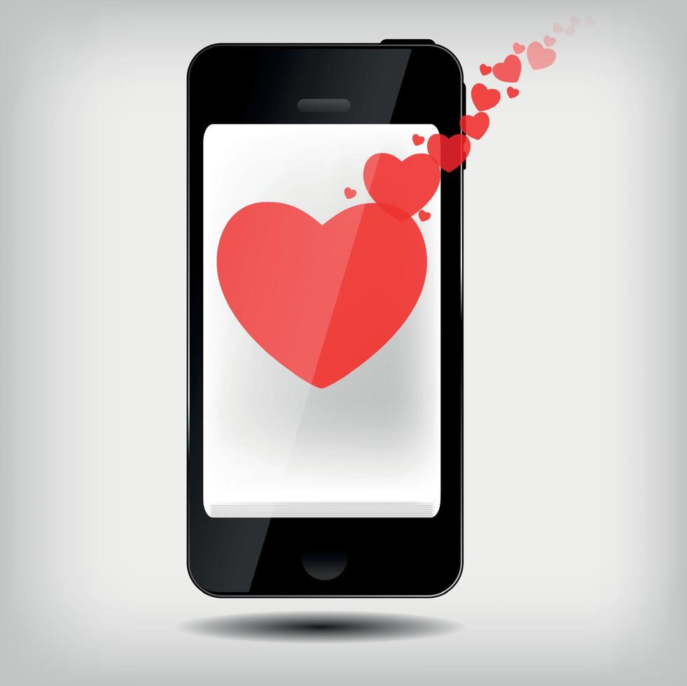 Abstract mobile phone with hearts vector illustration