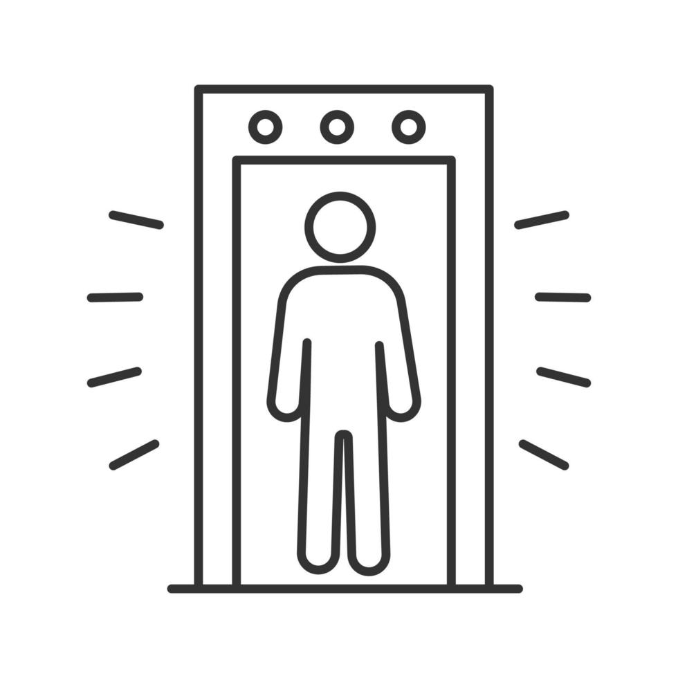 icono lineal del detector de metales del portal de señalización. ilustración de línea delgada. escáner de seguridad del aeropuerto con una persona adentro. símbolo de contorno dibujo vectorial aislado vector